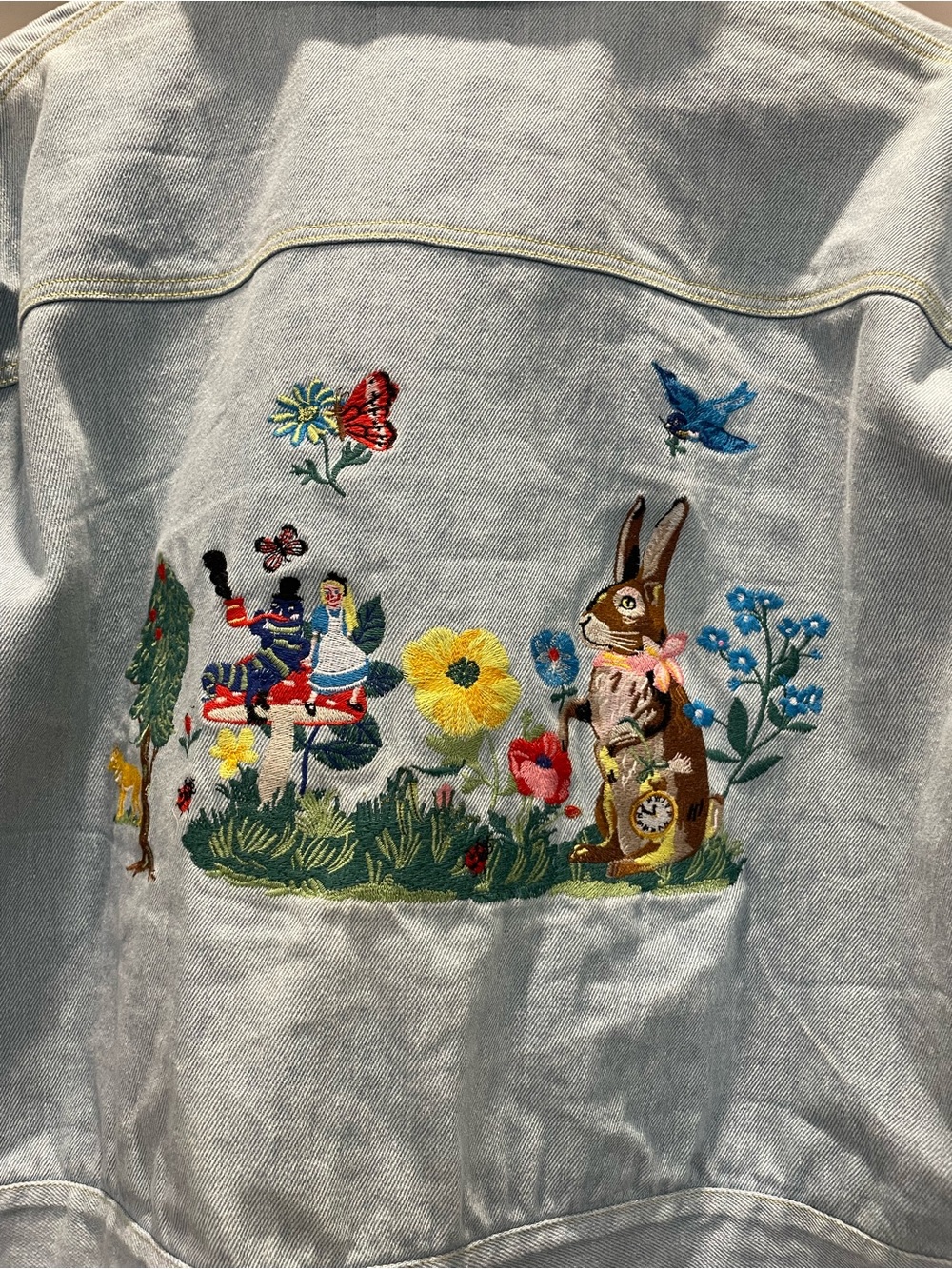 RARE Anthropologie limited edition alice in wonderland embroidered denim jacket - Picture 3 of 8